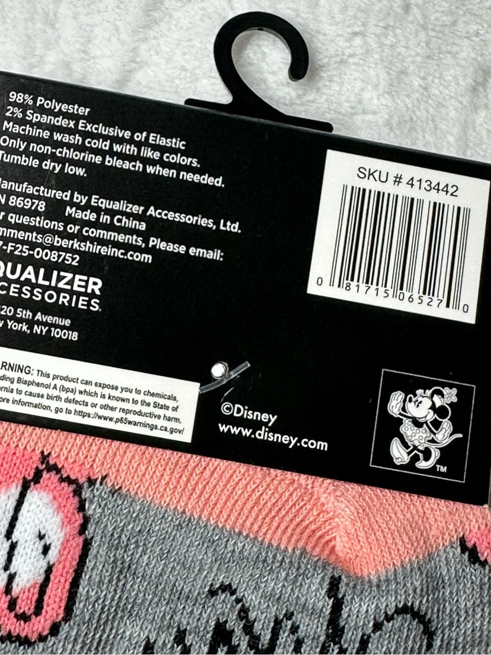 Disney Minnie Mouse Crew Socks Grey Pink Bow Graphic Sock